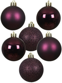 Decoris Kleine kerstballen - 28x - kunststof - donkerpaars - 3 cm - kerstversiering