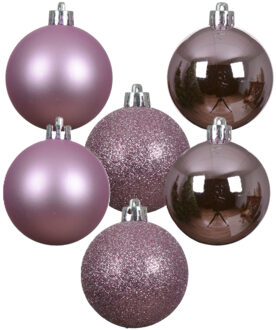 Decoris Kleine kerstballen - 28x - kunststof - lila paars - 3 cm - kerstversiering