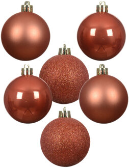 Decoris Kleine kerstballen - 28x - kunststof - pompoen oranje - 3 cm - kerstversiering