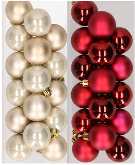 Decoris Kleine kerstballen - 32x st - champagne en donkerrood - D4 cm - kunststof -kerstversiering