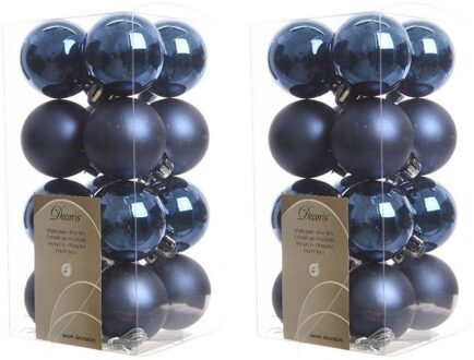 Decoris kleine kerstballen - 32x st - donkerblauw - 4 cm - kunststof - onbreekbare kerstballen