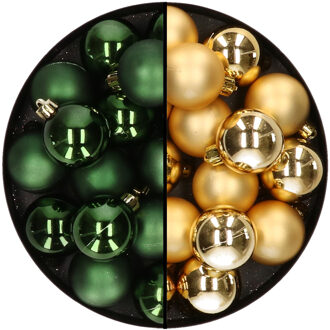 Decoris Kleine kerstballen - 32x st - goud en donkergroen - D4 cm - plastic - kerstversiering