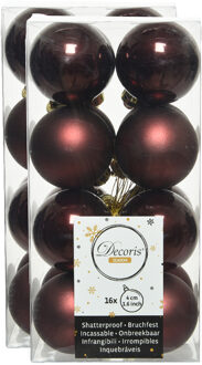 Decoris kleine kerstballen - 32x st - mahonie bruin - 4 cm - kunststof - onbreekbare kerstballen