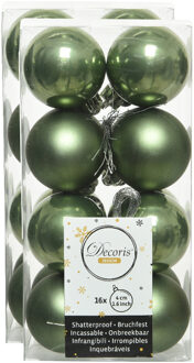 Decoris kleine kerstballen - 32x st - mosgroen - 4 cm - kunststof - onbreekbare kerstballen