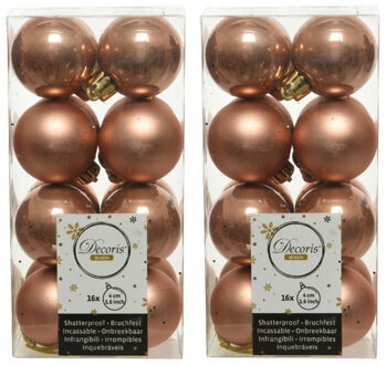 Decoris kleine kerstballen - 32x st - terra bruin - 4 cm - kunststof - onbreekbare kerstballen