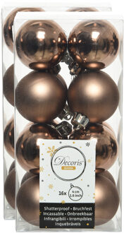 Decoris kleine kerstballen - 32x st - walnoot bruin - 4 cm - kunststof - onbreekbare kerstballen