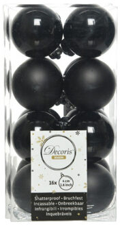 Decoris kleine kerstballen - 32x st - zwart - 4 cm - kunststof - onbreekbare kerstballen