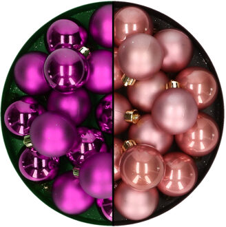 Decoris Kleine kerstballen 32x stuks - mix oudroze en paars - 4 cm - kunststof