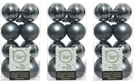 Decoris kleine kerstballen - 48x st - grijs/blauw - 4 cm - kunststof - onbreekbare kerstballen