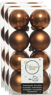 Decoris kleine kerstballen - 48x st - kaneel bruin - 4 cm - kunststof - onbreekbare kerstballen