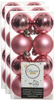 Decoris kleine kerstballen - 48x st - lippenstift roze - 4 cm - kunststof - onbreekbare kerstballen