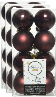 Decoris kleine kerstballen - 48x st - mahonie bruin - 4 cm - kunststof - onbreekbare kerstballen