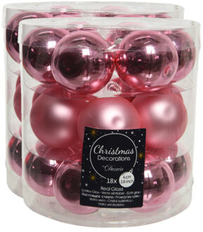 Decoris Kleine kerstballen - 54x st - lippenstift roze - D4 cm - glas - kerstversiering