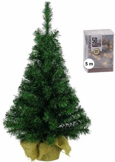 Decoris Kleine kerstboom groen 45 cm inclusief warm witte kerstverlichting