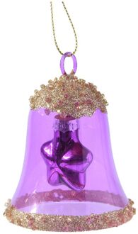 Decoris Klok glas l6.2b6.2h7.5 cm violet kerst Paars