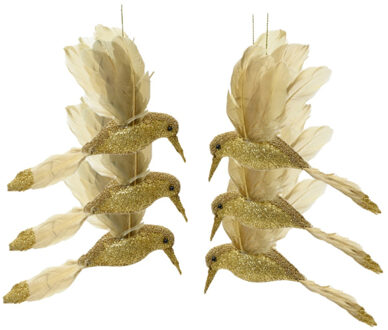 Decoris Kolibries vogeltjes kersthangers - 6x st - goud - 8 x 13 x 2,5 cm - foam - kerstboomversiering
