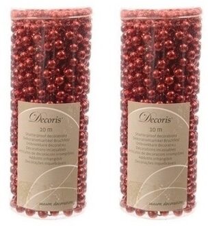 Decoris kralenslinger - 2x - rood - 10 meter - kunststof - kerstslinger - kerstversiering