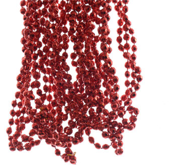 Decoris kralenslinger - 2x stuks - voor kleine kerstbomen - rood - 270 x 0,5 cm - slingers/guirlande