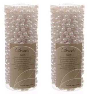Decoris Kralenslinger - 2x - wit - 10 meter - kunststof - glans - kerstslinger - kerstversiering