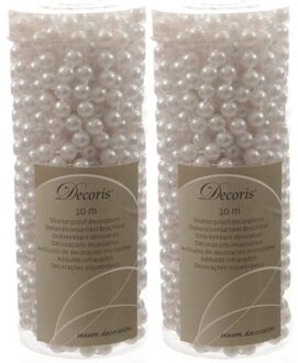 Decoris Kralenslinger - 2x - wit - 10 meter - kunststof - glans - kerstslinger - kerstversiering