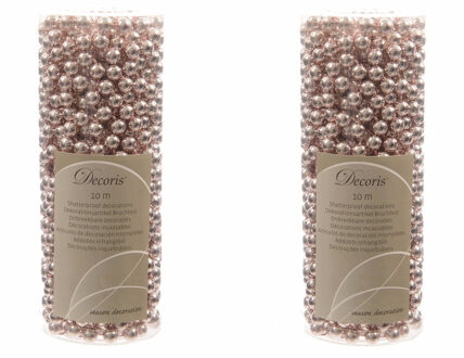 Decoris Kralenslinger - 3x stuks - lichtroze - 10 meter - kunststof - glans - kerstslinger