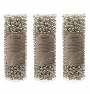 Decoris Kralenslinger - 3x stuks - zilver - 10 meter - kunststof - glans - kerstslinger - kerstversiering