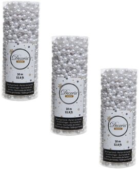 Decoris Kralenslinger - 3x - wit - 10 meter - kunststof - glans - kerstslinger - kerstversiering