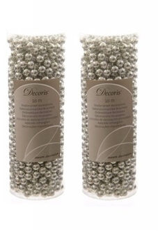 Decoris Kralenslinger - 4x stuks - zilver - 10 meter - kunststof - glans - kerstslinger - kerstversiering