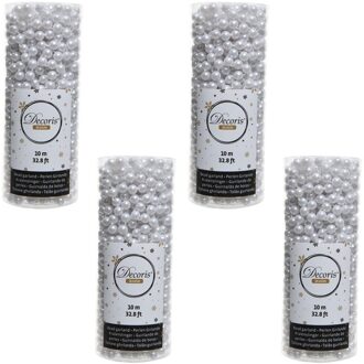 Decoris Kralenslinger - 4x - wit - 10 meter - kunststof - glans - kerstslinger - kerstversiering
