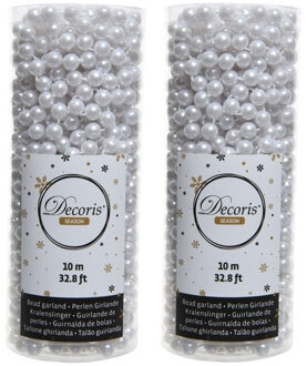 Decoris Kralenslinger - 6x - wit - 10 meter - kunststof - glans - kerstslinger - kerstversiering