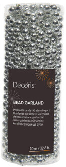 Decoris Kralenslinger - zilver - 10 meter - kunststof - glans - kerstslinger - kerstversiering