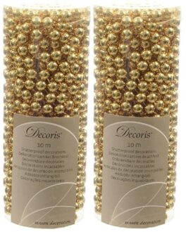 Decoris kralenslingers - 2x - goud - 10 meter - kunststof - glans - kerstslingers