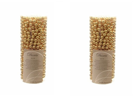 Decoris kralenslingers - 3x stuks - goud - 10 meter - kunststof - glans - kerstslingers