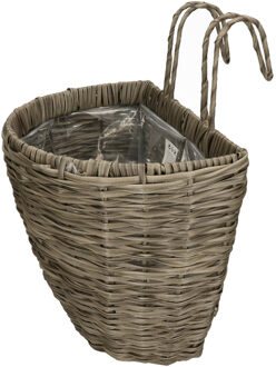 Decoris KSD Plantenbak - voor balkon of schutting - grijs - rotan - 38 cm - Plantenbakken