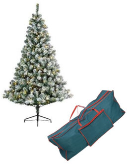Decoris Kunst kerstboom Imperial pine met sneeuw en verlichting 150 cm inclusief opbergzak