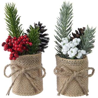 Decoris Kunst kerststukje in jute pot Ø5xH15cm verschillende