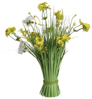 Decoris Kunstbloem boeket h40cm geel/wit