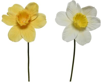 Decoris Kunstbloem Narcis h39cm geel/wit 2 ass