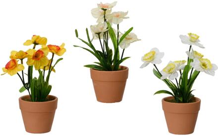 Decoris Kunstplant narcis in pot Ø7.5xH18cm verschillende