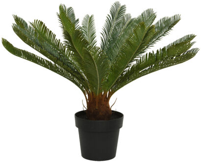 Decoris Kunstplant Varenpalm - groen - D80 x H60 cm - zwarte pot - kunststof - Varens planten