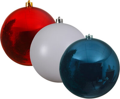 Decoris Kunststof kerstballen 3x stuks rood-wit-blauw 14 cm