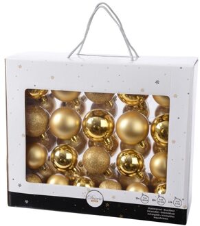 Decoris Kunststof kerstballen mix goud 42 delig glimmend en glitter - Kerstbal Goudkleurig