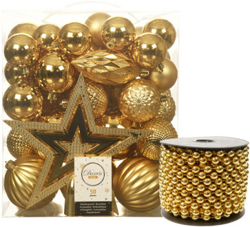 Decoris Kunststof kerstversiering set goud 51-delig - Kerstbal Goudkleurig