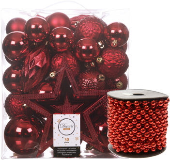 Decoris Kunststof kerstversiering set rood 51-delig