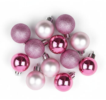 Decoris kunststof kleine kerstballen - roze mix - D3 cm - 17x - kerstversiering voor kleine boom