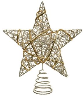 Decoris Kunststof ster piek/kerstboom topper champagne goud 22 cm - kerstboompieken Goudkleurig