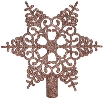 Decoris Kunststof ster piek/kerstboom topper met glitters lichtroze (blush pink)19 cm