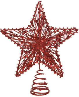 Decoris Kunststof ster piek/kerstboom topper rood 22 cm
