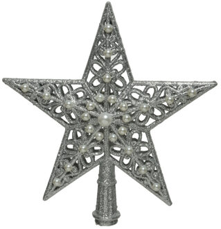 Decoris Kunststof ster piek/kerstboom topper zilver 21 cm