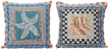 Decoris Kussen met schelp katoen 43x43x4cm verschillende